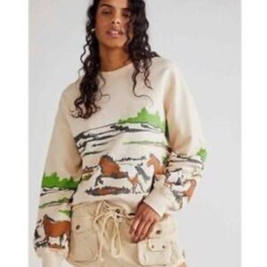 Free People Running Horses Crewneck Sweatshirt